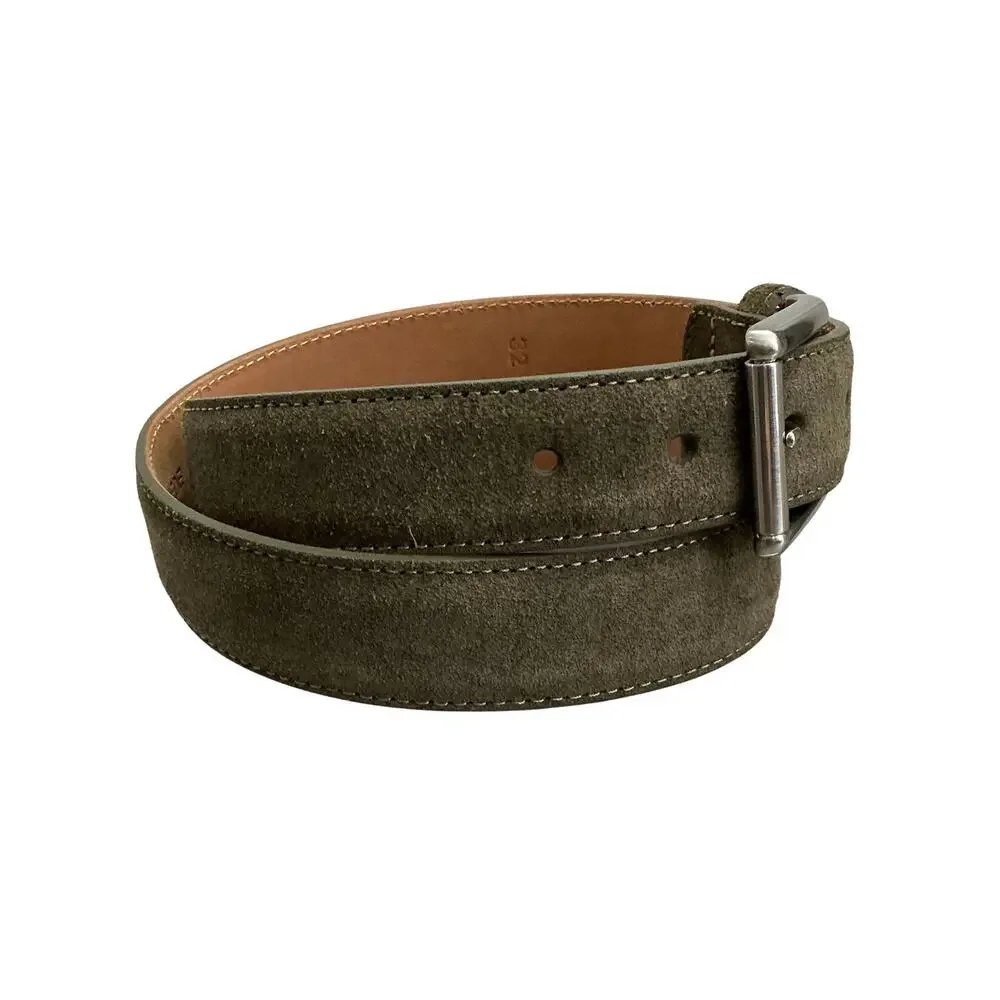 Peter Millar Excursionist Olive Green Velvety Suede Polished Silver Belt Size 32